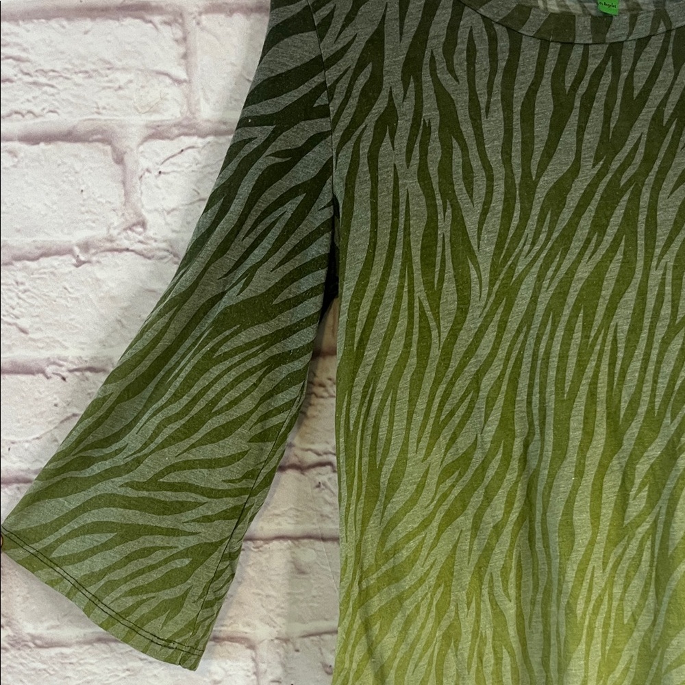 Olive Zebra Print Asymmetrical Women's Top - Picture 2 of 4
